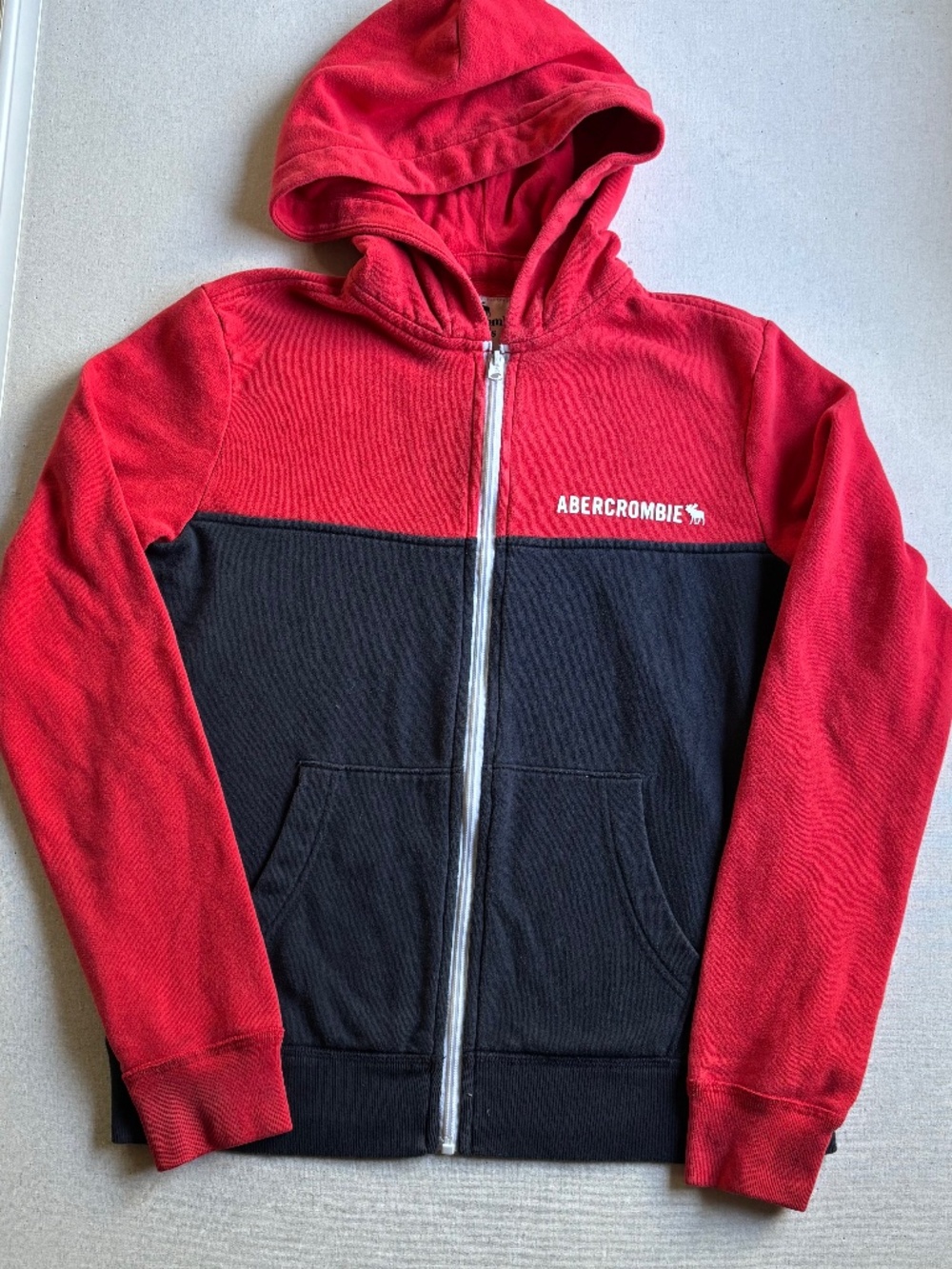 Abercrombie Kids Red Navy Colorblock Full Zip Hoodie Size 15/16